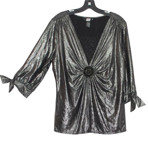 Studio 1940 Top 3/4 Sleeve Metallic Y2K Disco Retro Glam Party Silver 14/16W - Picture 6 of 6